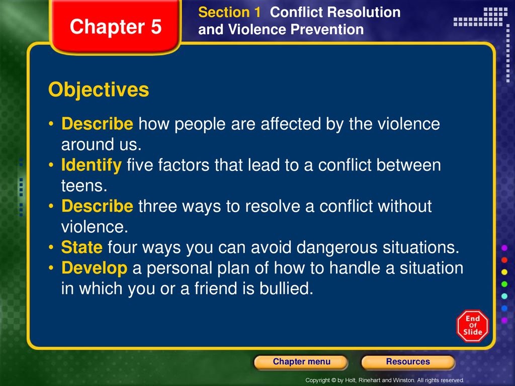 Section 1 Conflict Resolution and Violence Prevention