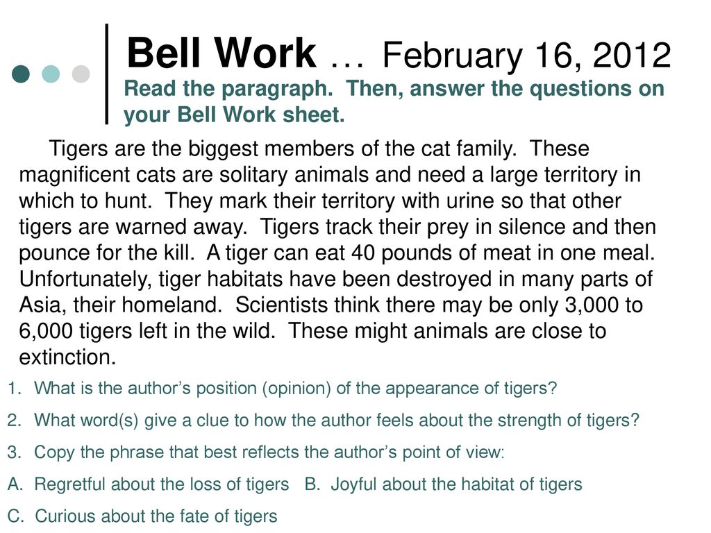 Bell Work February 13 2012 Read the paragraph Then on your Bell