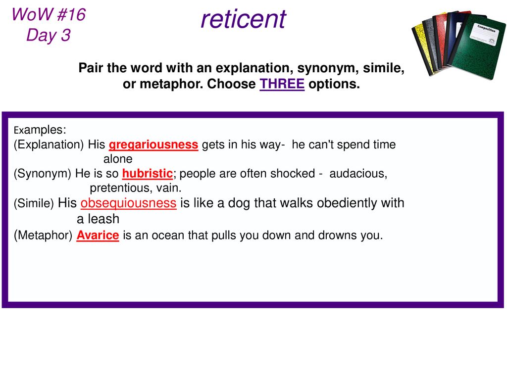 reticent WoW #16 Day #1 Definition Part of speech - ppt download