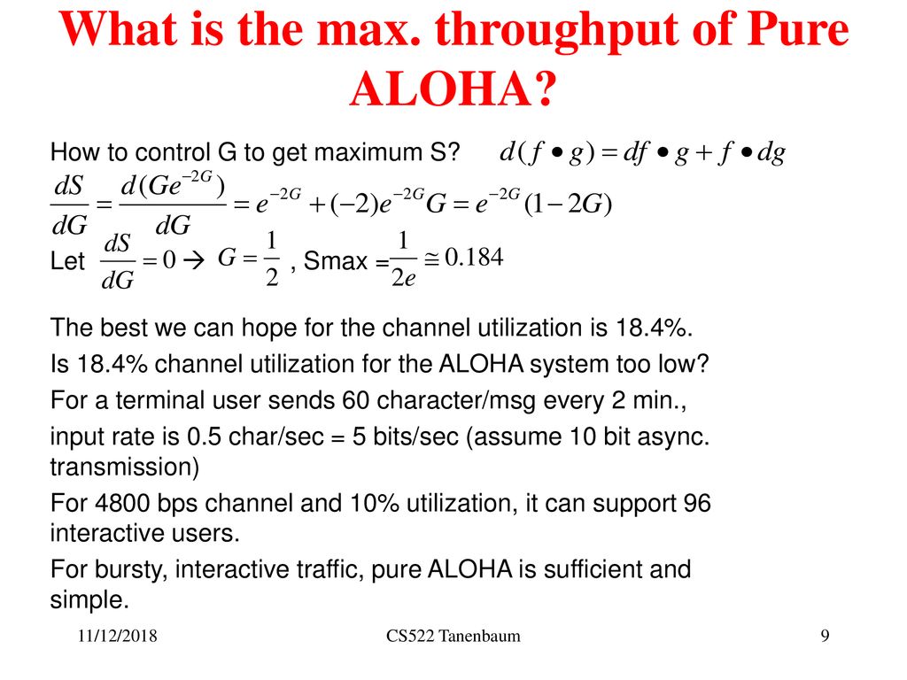 What is the max. throughput of Pure ALOHA