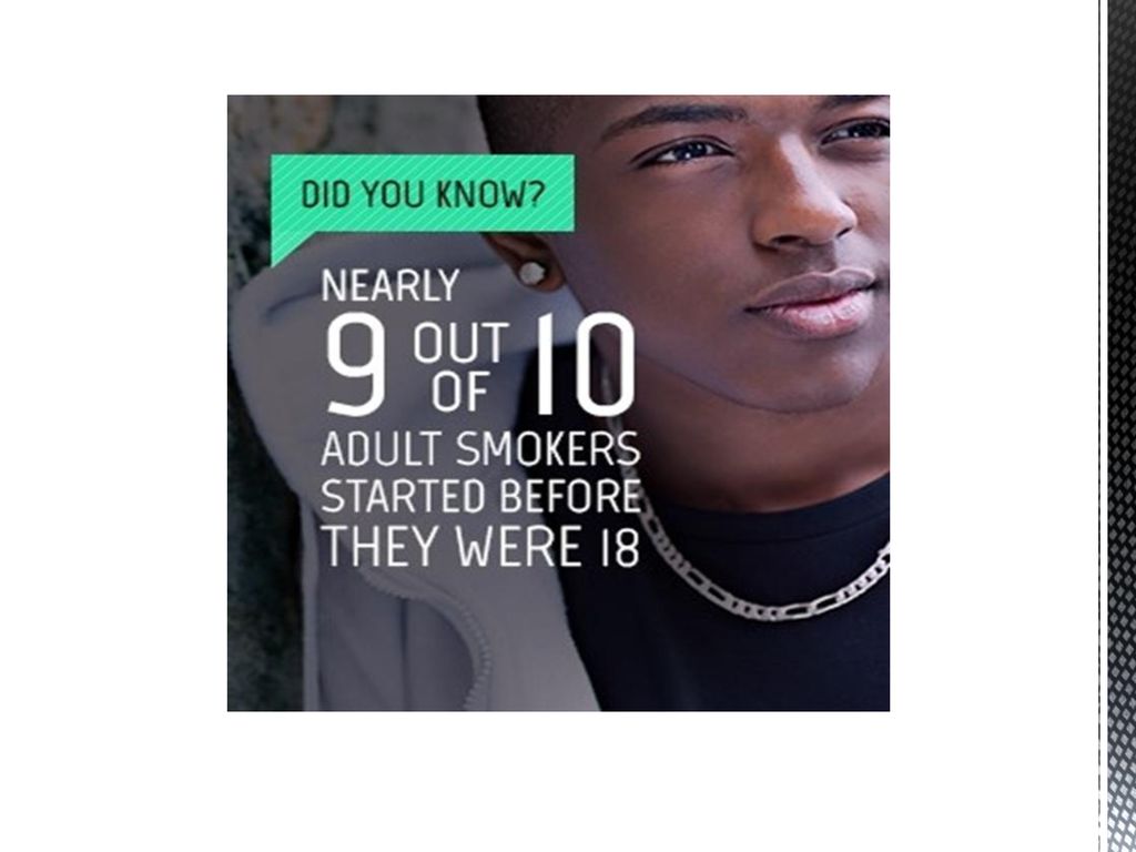 Highlights 90% of adult smokers start in middle school and high school.