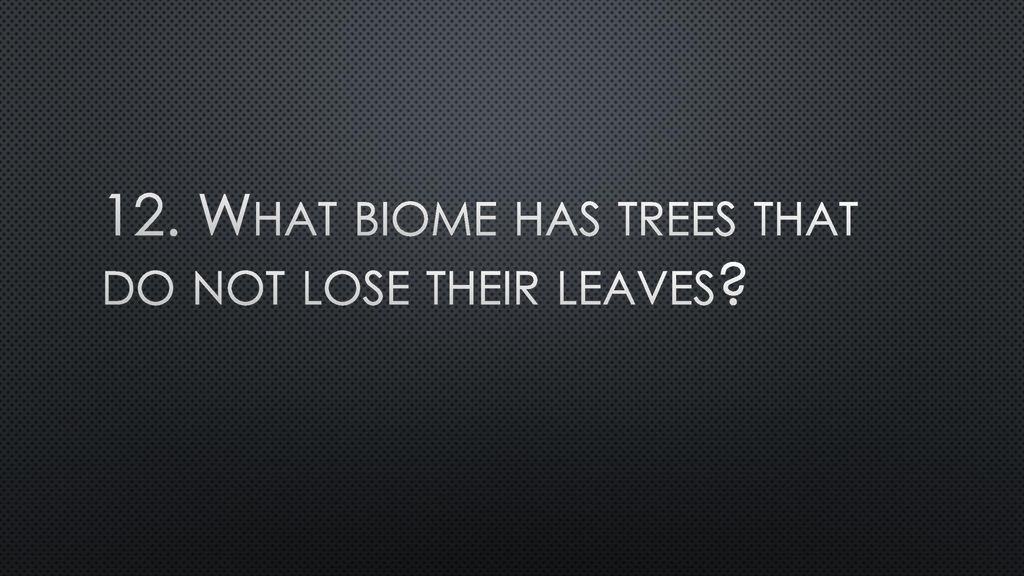 12. What biome has trees that do not lose their leaves