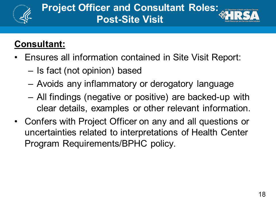 Project Officer and Consultant Roles: Post-Site Visit