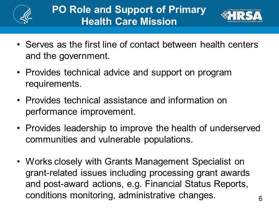 PO Role and Support of Primary Health Care Mission