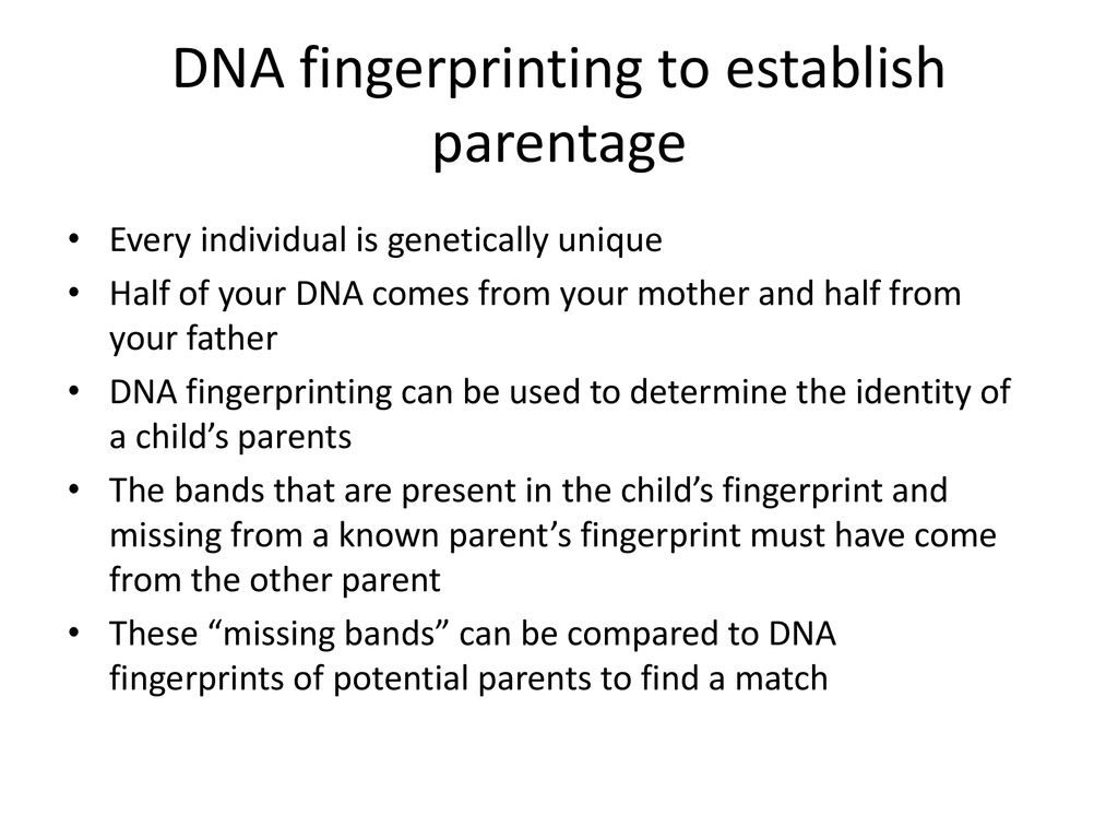 DNA fingerprinting to establish parentage