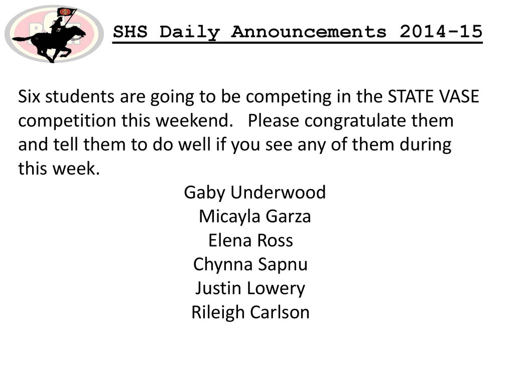 SHS Daily Announcements