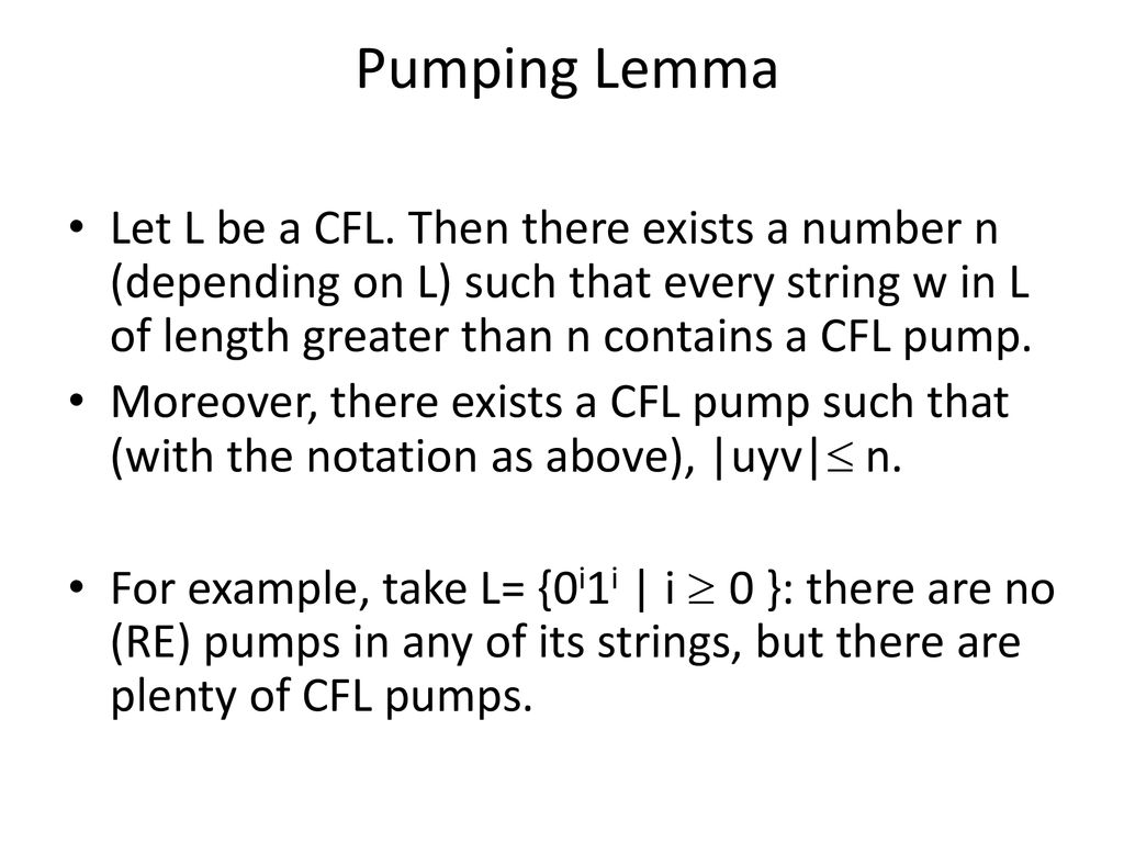 Context Free Pumping Lemma Some Languages Are Not Context Free Ppt Download
