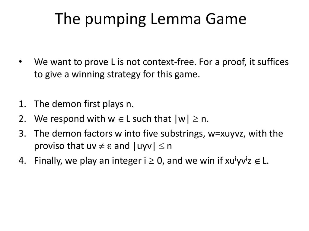 Context Free Pumping Lemma Some Languages Are Not Context Free Ppt Download