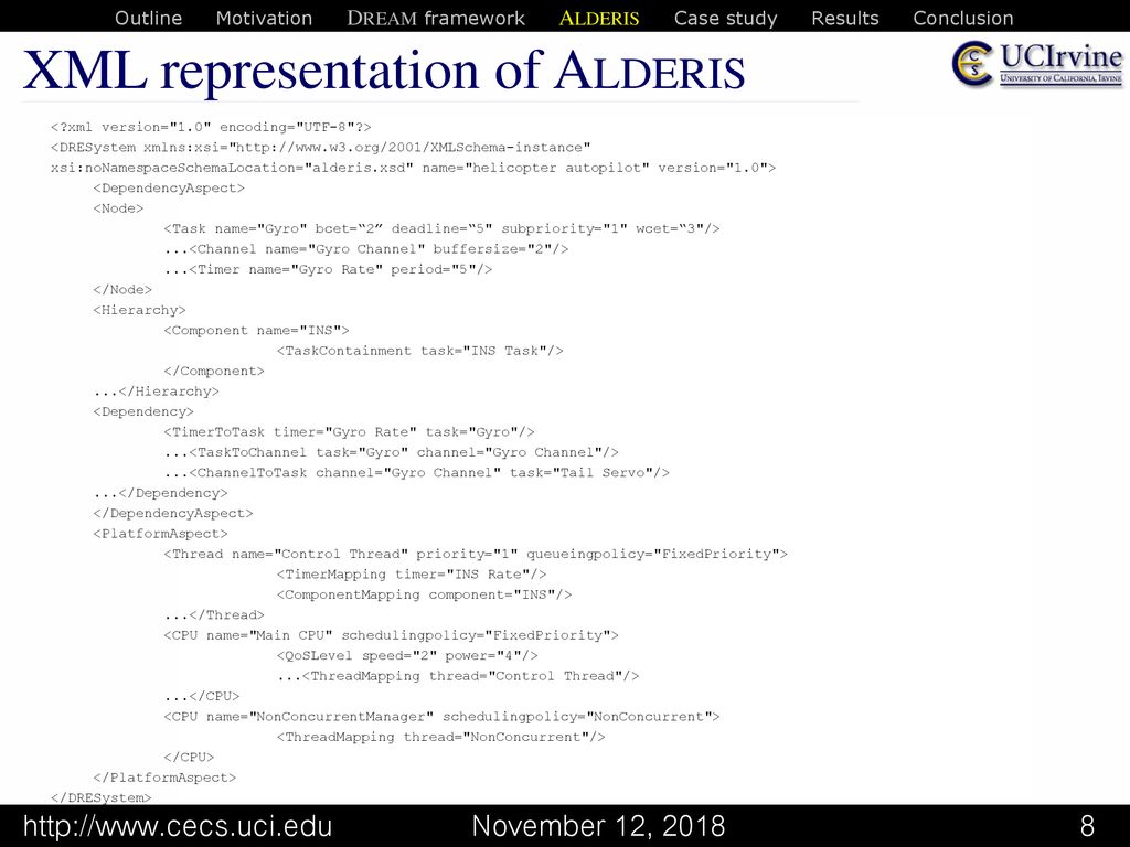 XML representation of ALDERIS