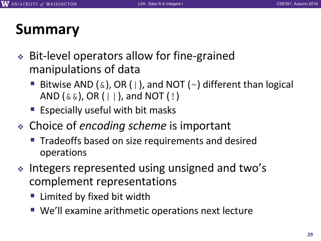 Data III & Integers I CSE 351 Autumn ppt download