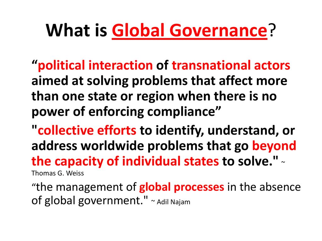 Defina O Que É Governança Global.Cite Exemplos Na Atualidade