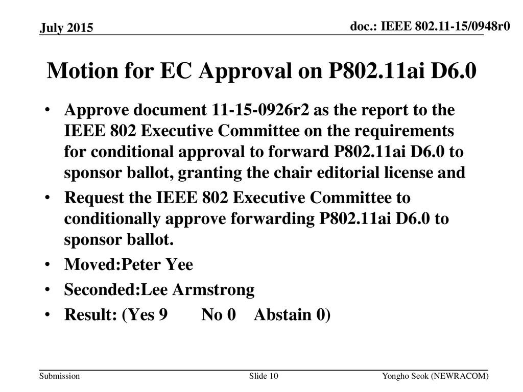 Motion for EC Approval on P802.11ai D6.0