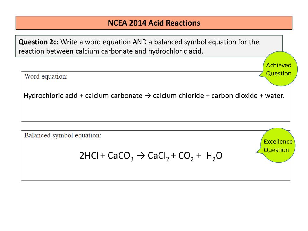marble chips and hydrochloric acid word equation