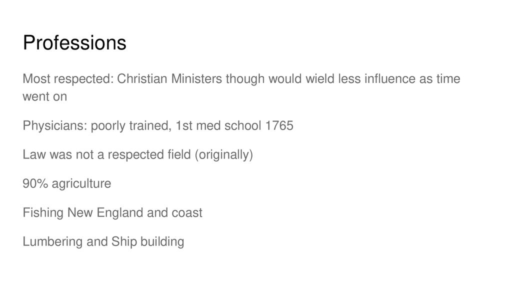 Professions Most respected: Christian Ministers though would wield less influence as time went on.