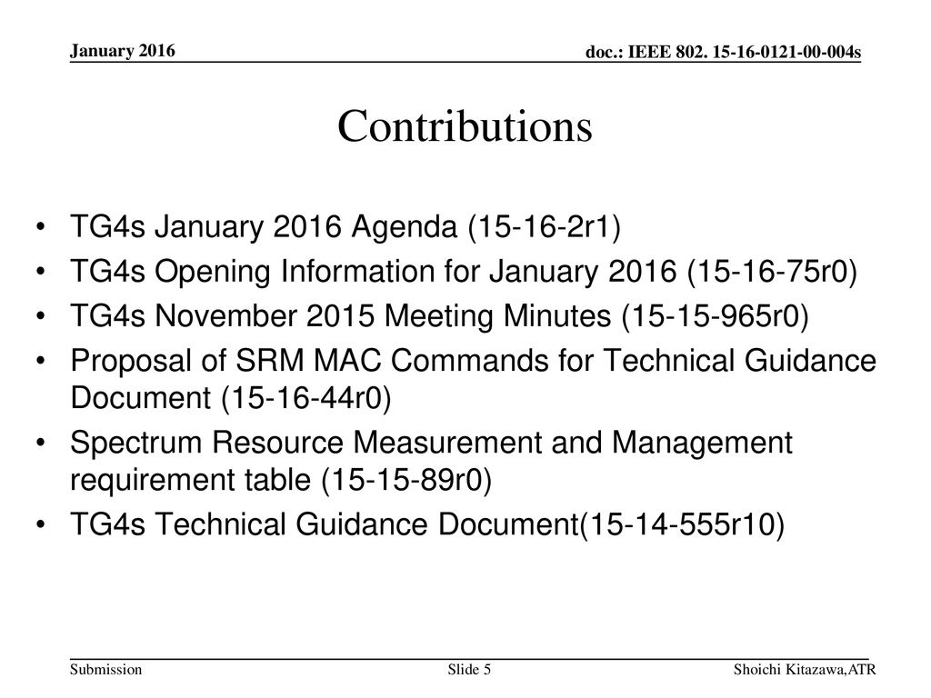 Contributions TG4s January 2016 Agenda ( r1)