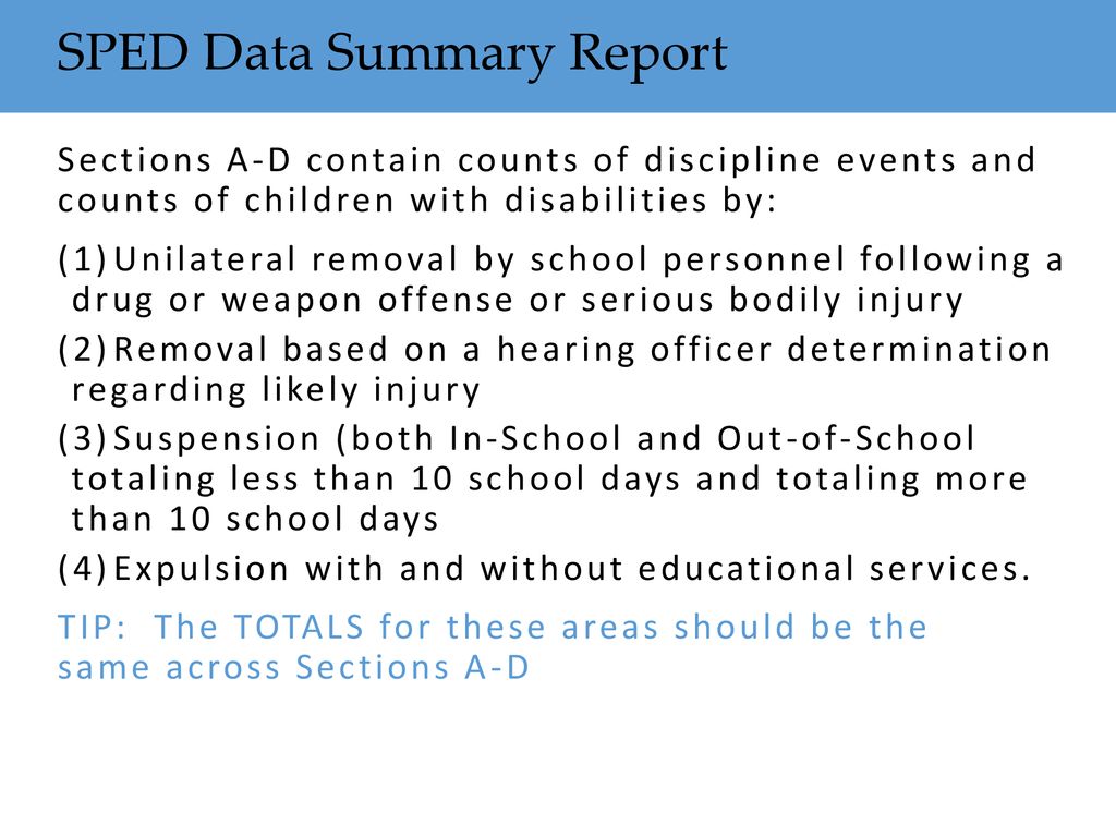 SPED Data Summary Report