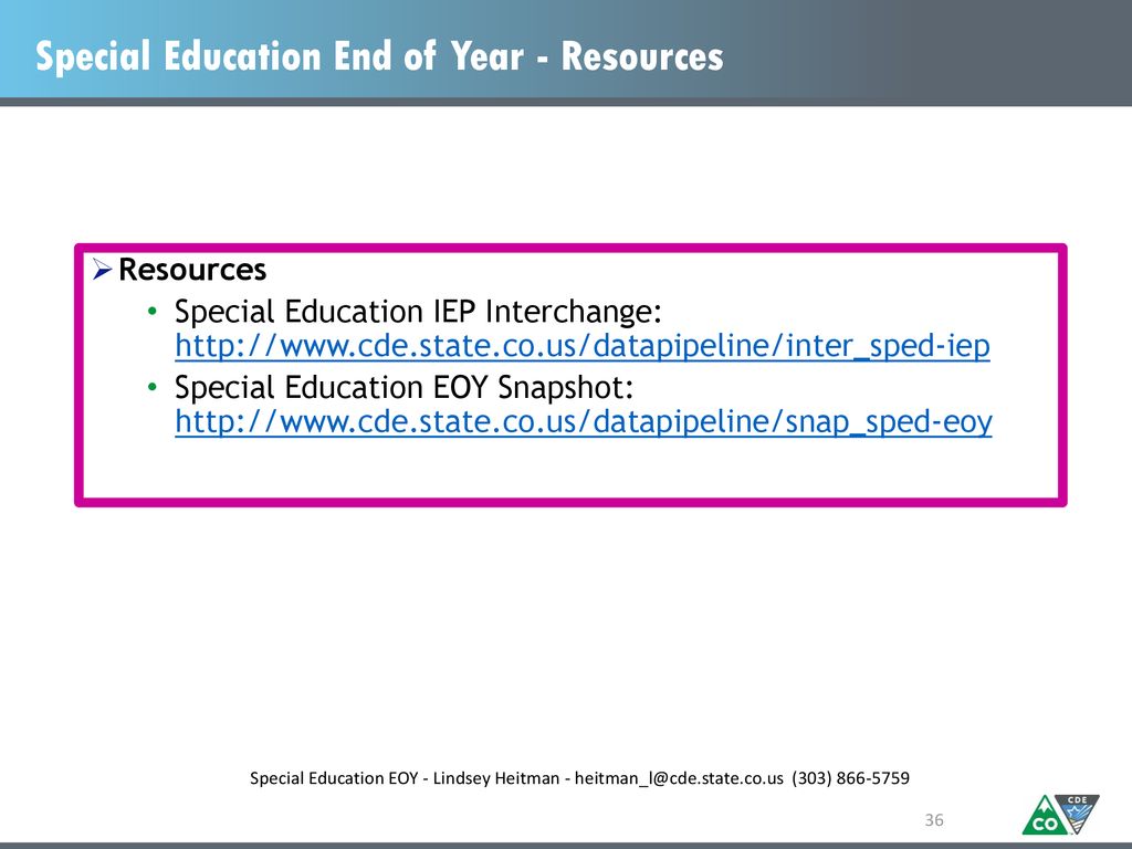 Special Education End of Year - Resources