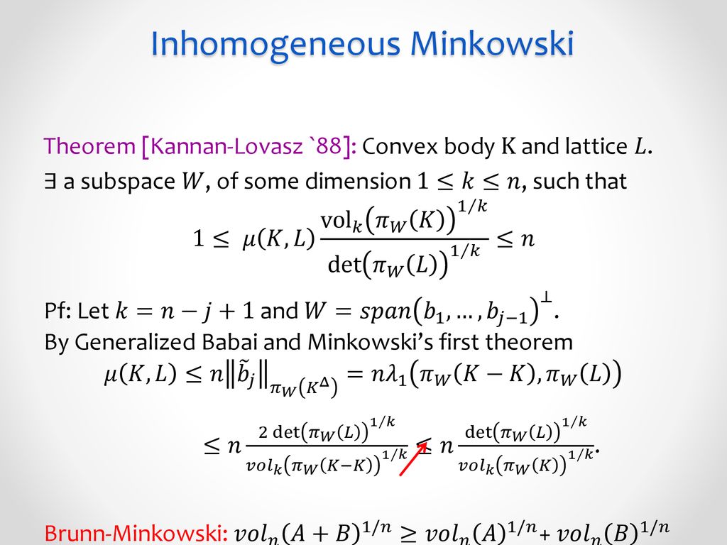 Transference Theorems In The Geometry Of Numbers Ppt Download