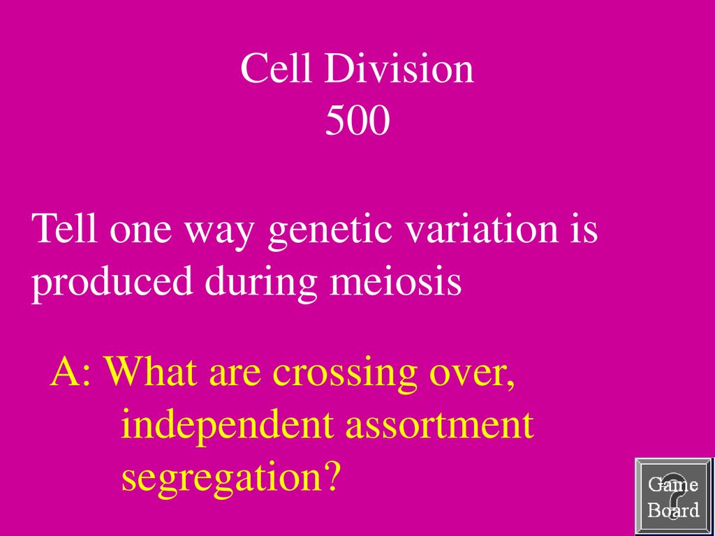 Cell Division 500 Tell one way genetic variation is produced during meiosis.