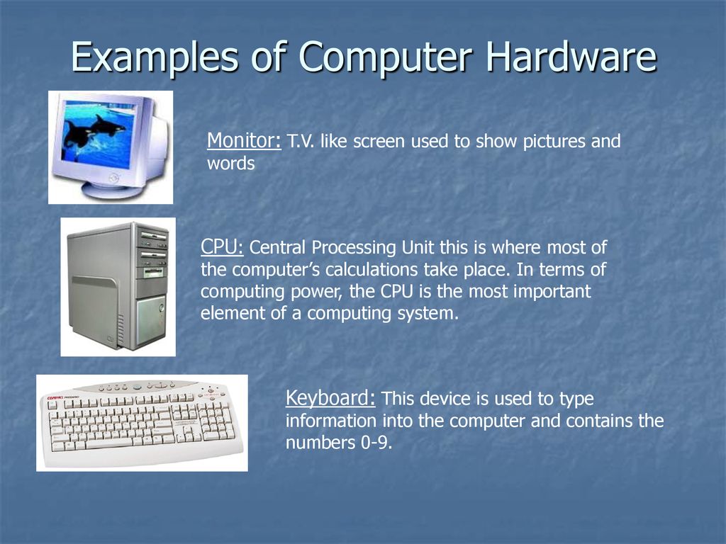 Computers приложение. Computer Hardware топик. Hardware|software примеры. Презентация на тему Basic components of Computer System. Hardware examples.