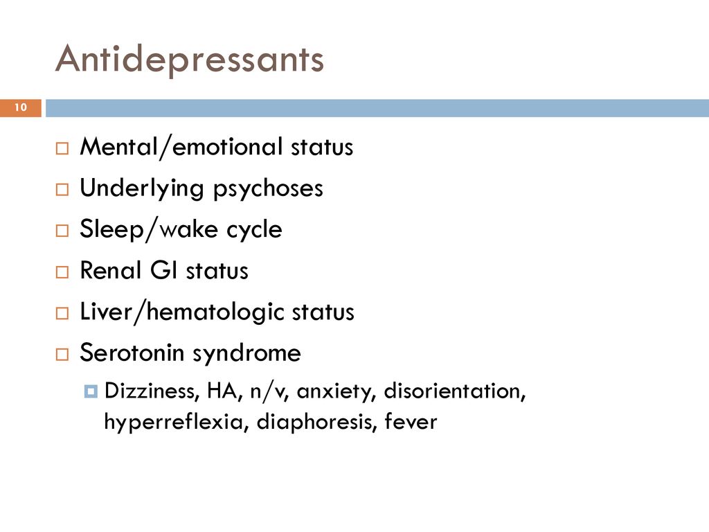 Antidepressants Mental/emotional status Underlying psychoses