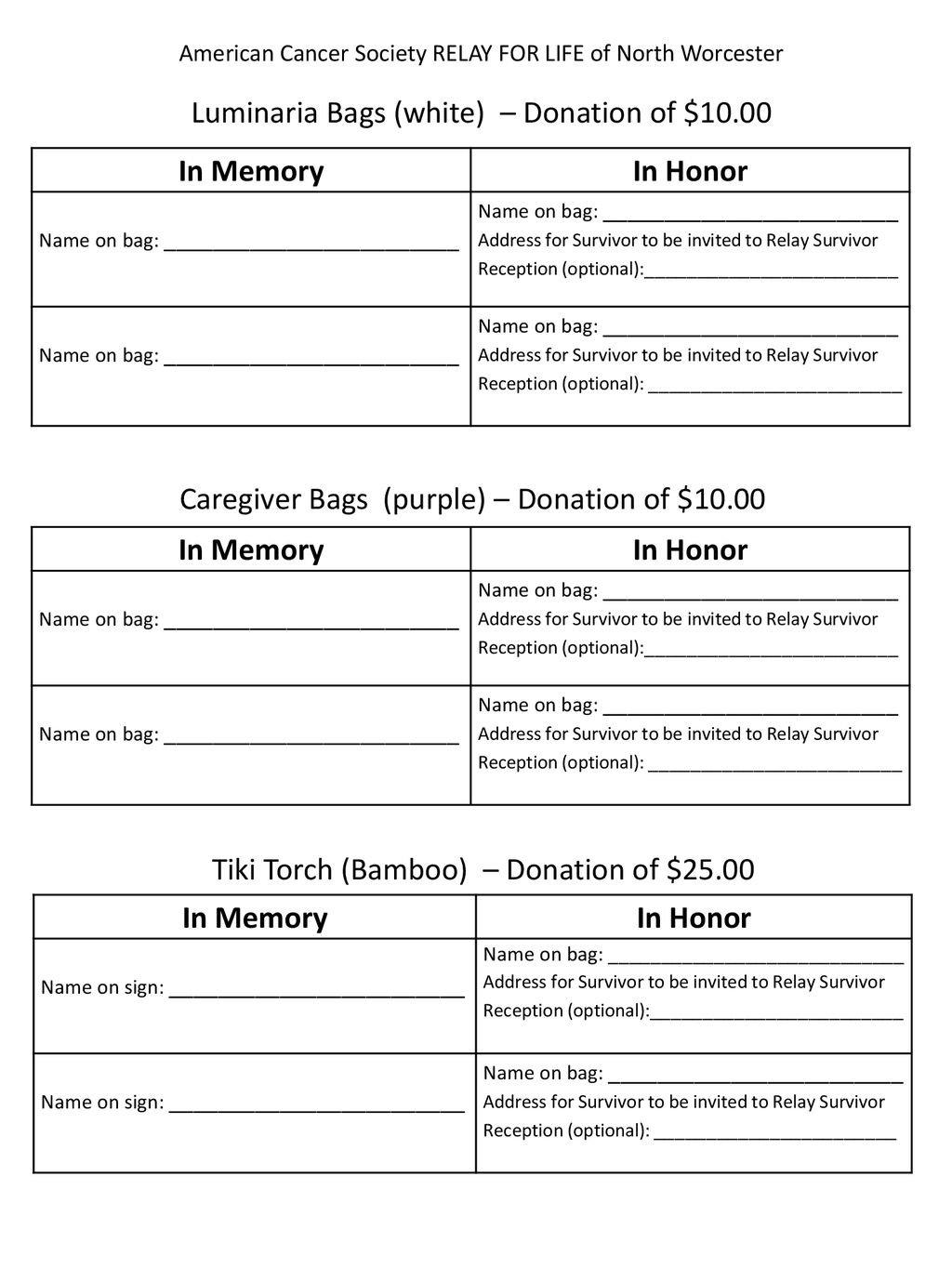 Order Form Relay For Life Luminaria North Worcester County Ppt Download