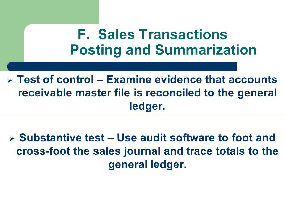 F. Sales Transactions Posting and Summarization