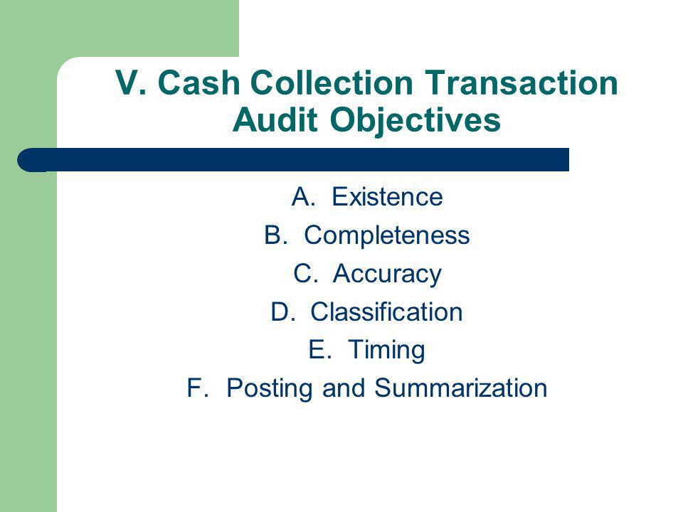 V. Cash Collection Transaction Audit Objectives