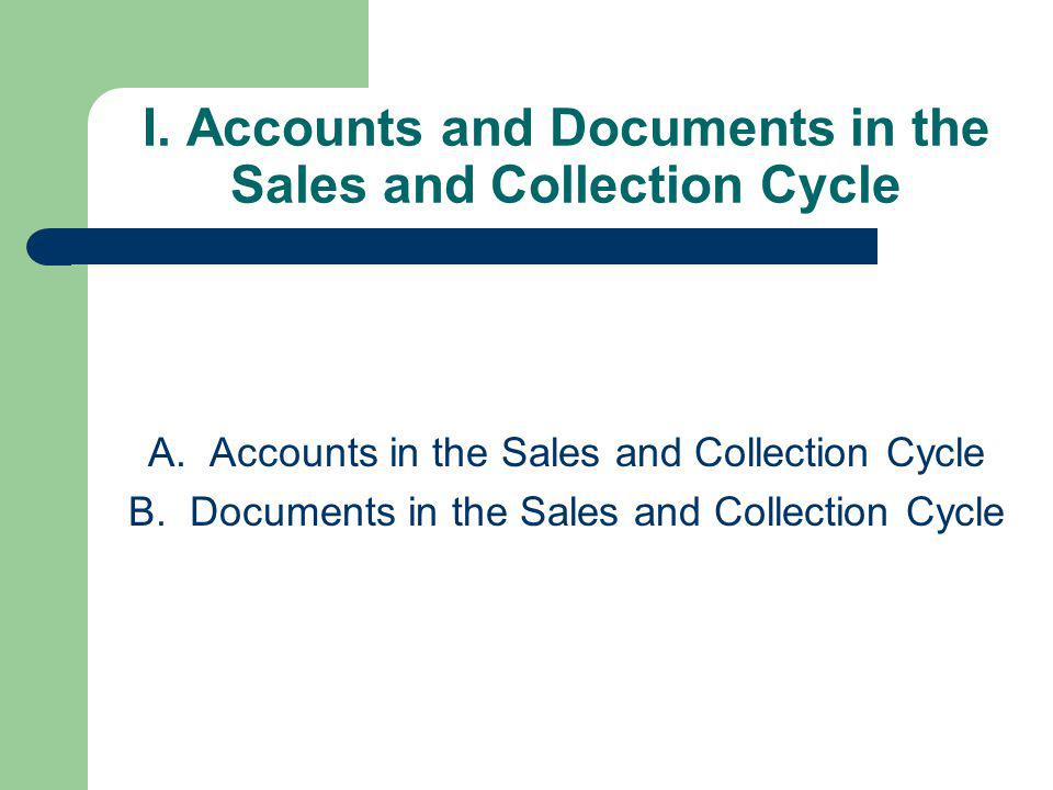 I. Accounts and Documents in the Sales and Collection Cycle