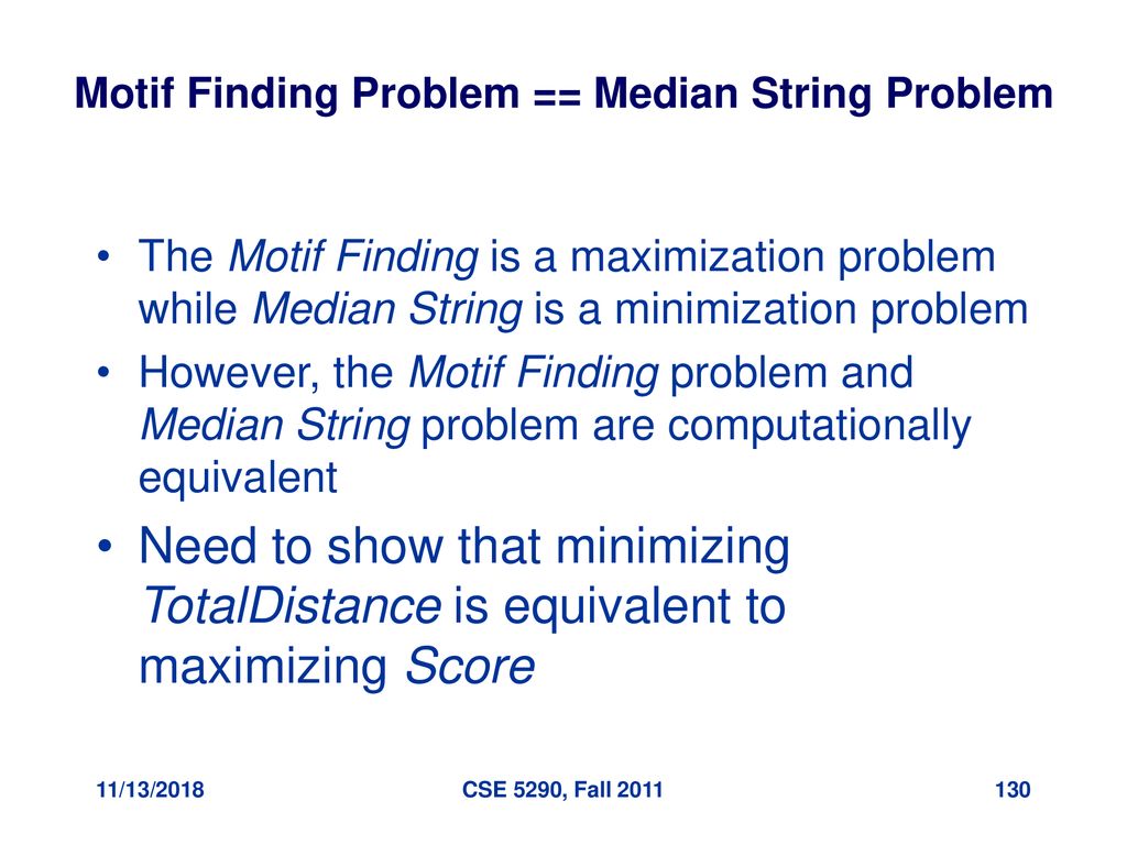 Motif Finding Problem == Median String Problem