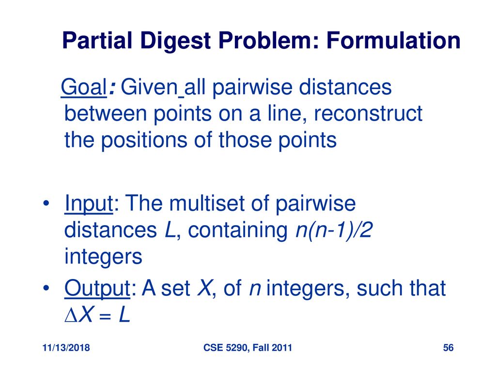 Partial Digest Problem: Formulation