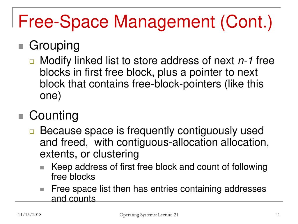 Free-Space Management (Cont.)