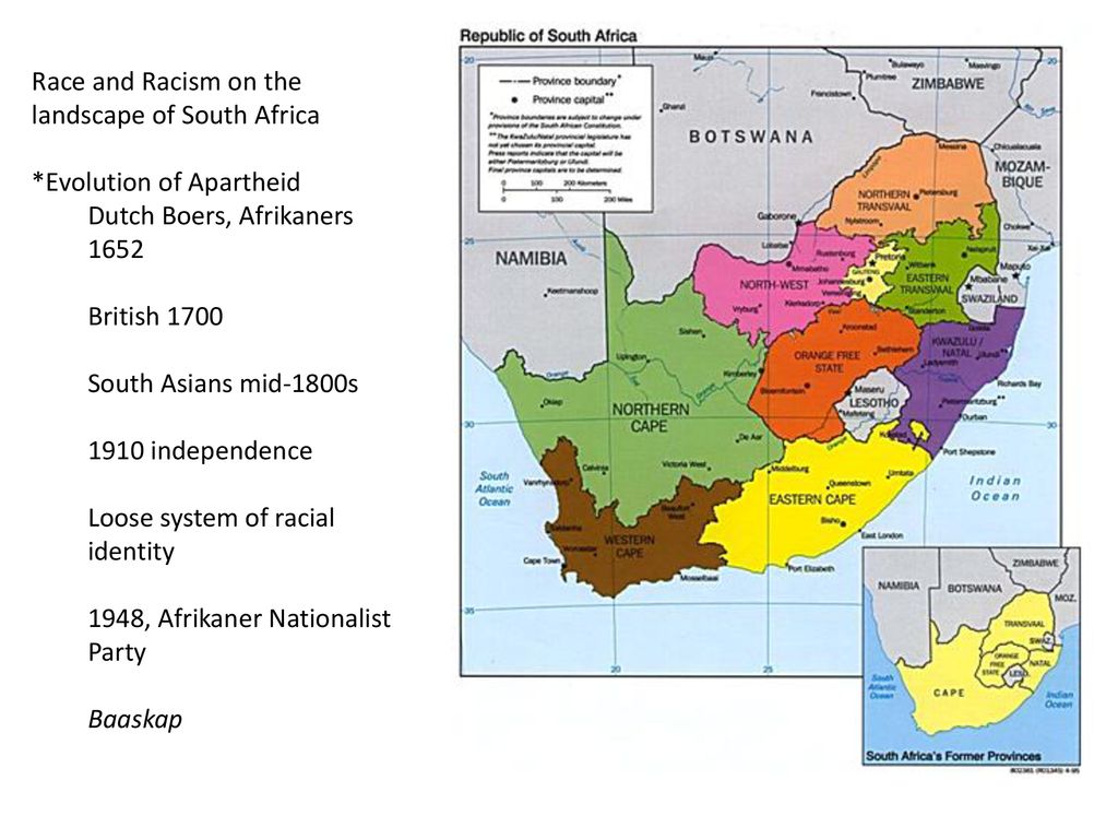 Race and Racism on the landscape of South Africa. *Evolution of Apartheid. Dutch Boers, Afrikaners.