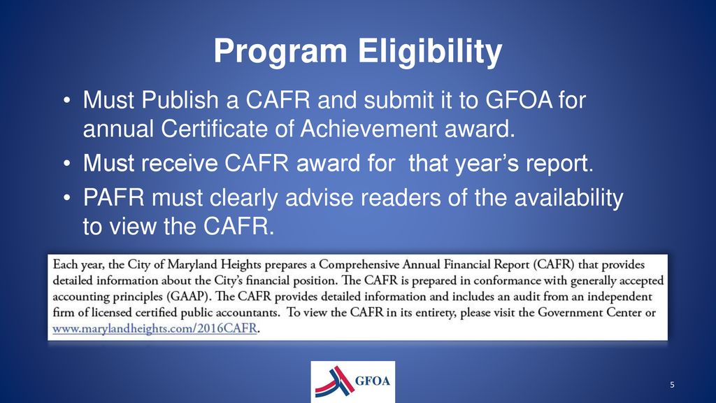Popular Annual Financial Report (PAFR) Awards Program ppt download