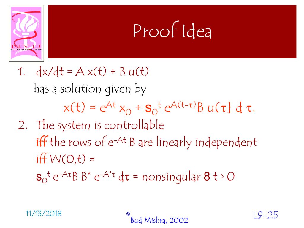 Special Topics In Computational Biology Lecture 9 Control Theory Systems Biology Bud Mishra Professor Of Computer Science And Mathematics Courant Ppt Download