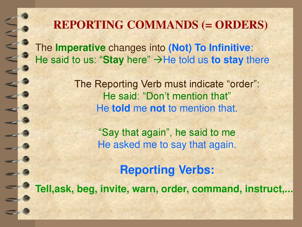Reported speech orders. Reported Speech Commands. Reported orders and Commands. Reported Speech Commands and requests. Commands in reported Speech.