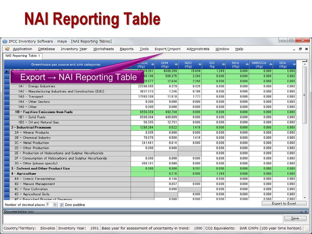 Export → NAI Reporting Table