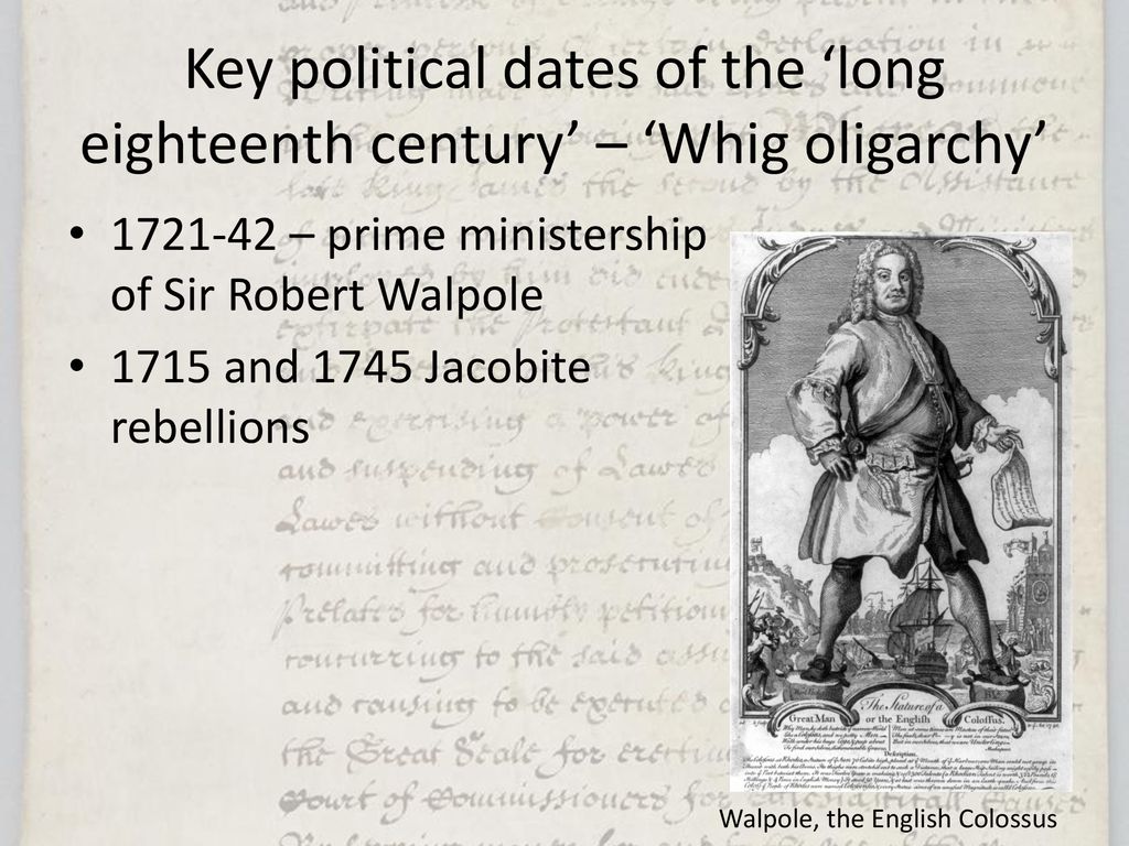 Key political dates of the ‘long eighteenth century’ – ‘Whig oligarchy’