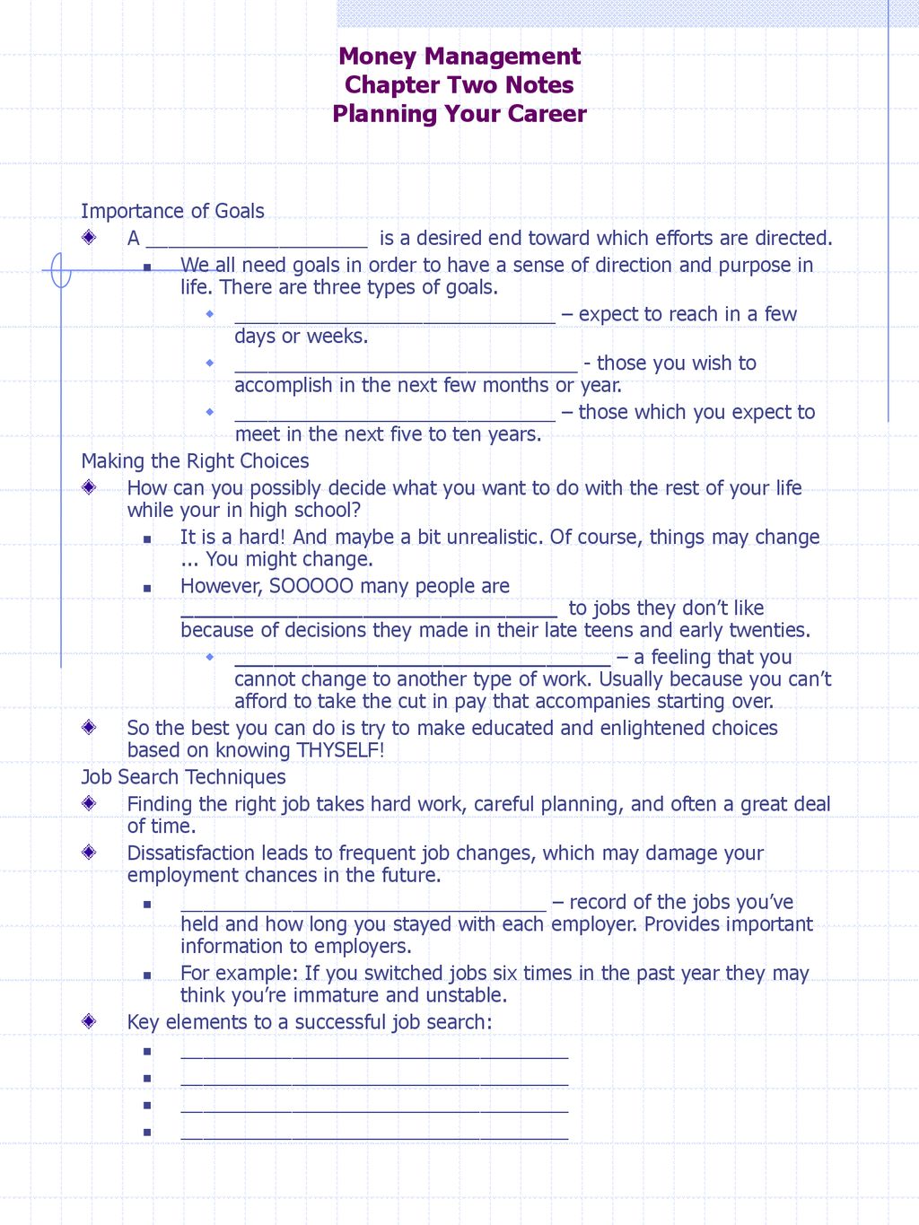 Money management chapter two notes planning your career ppt download