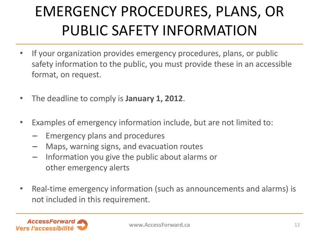 EMERGENCY PROCEDURES, PLANS, OR PUBLIC SAFETY INFORMATION