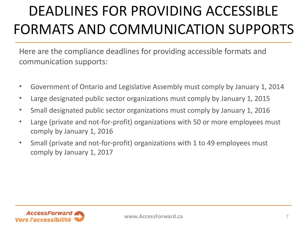 DEADLINES FOR PROVIDING ACCESSIBLE FORMATS AND COMMUNICATION SUPPORTS
