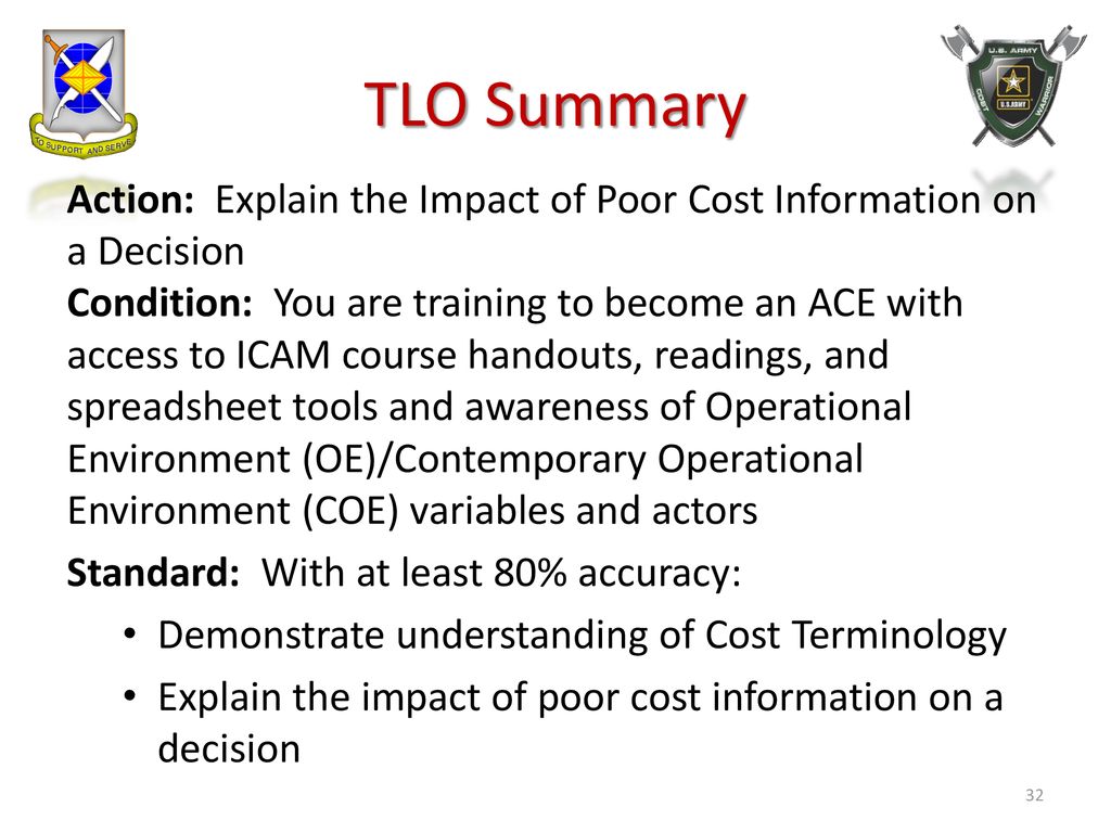 TLO Summary Action: Explain the Impact of Poor Cost Information on a Decision.