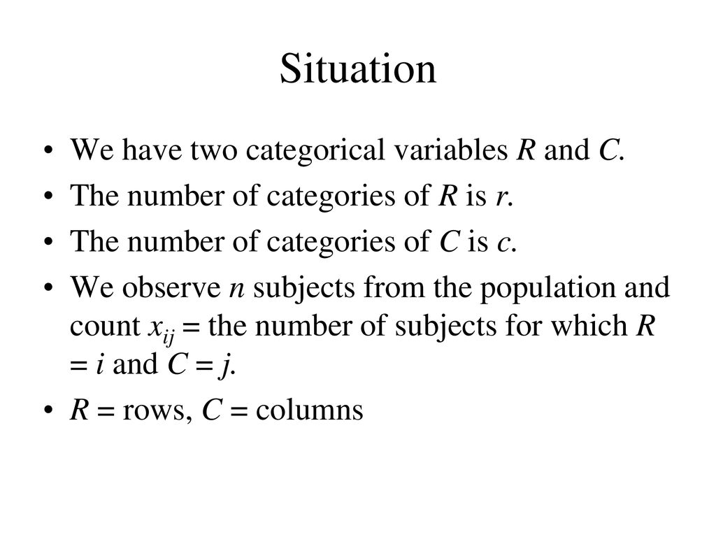 Situation We have two categorical variables R and C.
