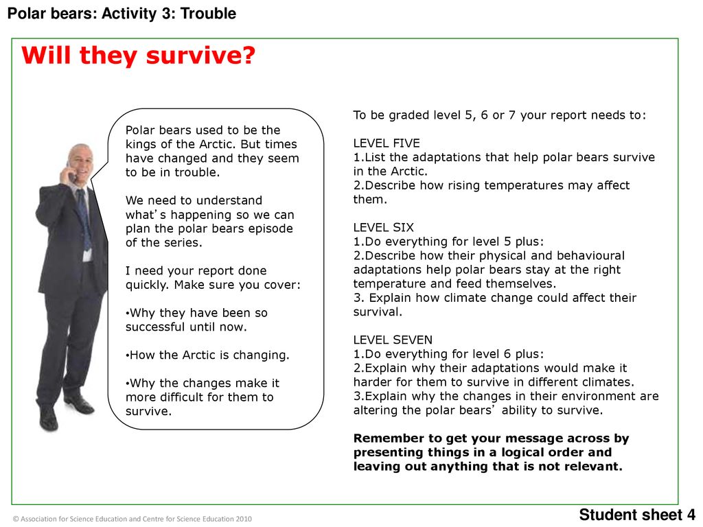 Will they survive? Polar bears: Activity 3: Trouble Student sheet 4