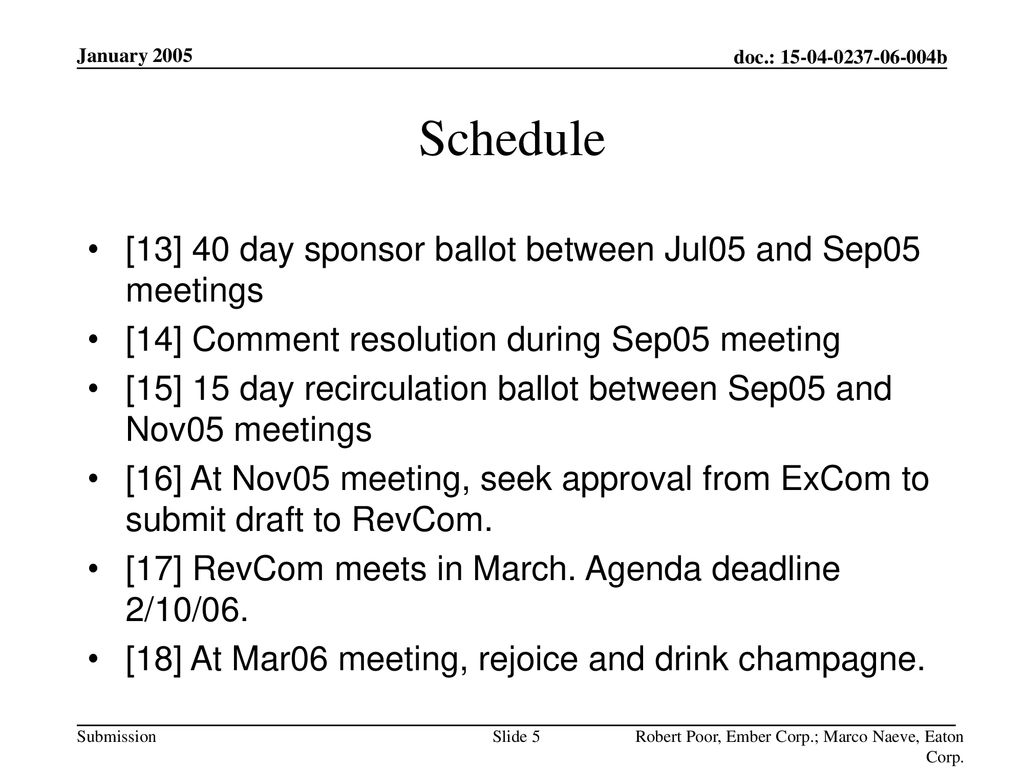 Schedule [13] 40 day sponsor ballot between Jul05 and Sep05 meetings