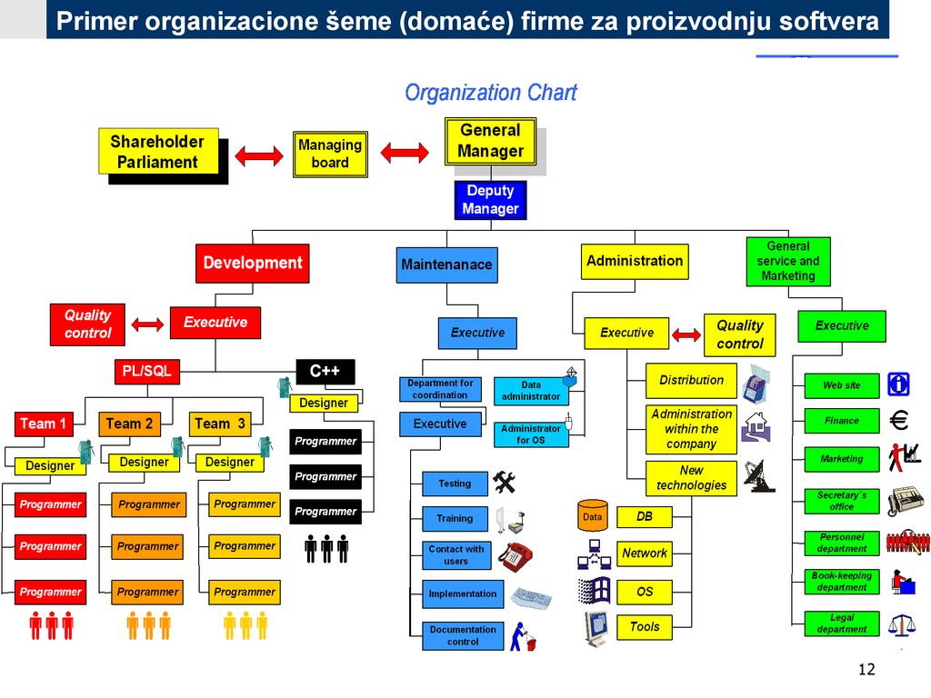 Primer organizacione šeme (domaće) firme za proizvodnju softvera