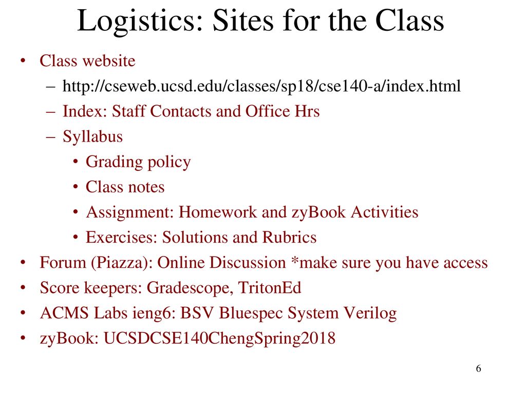 Logistics: Sites for the Class