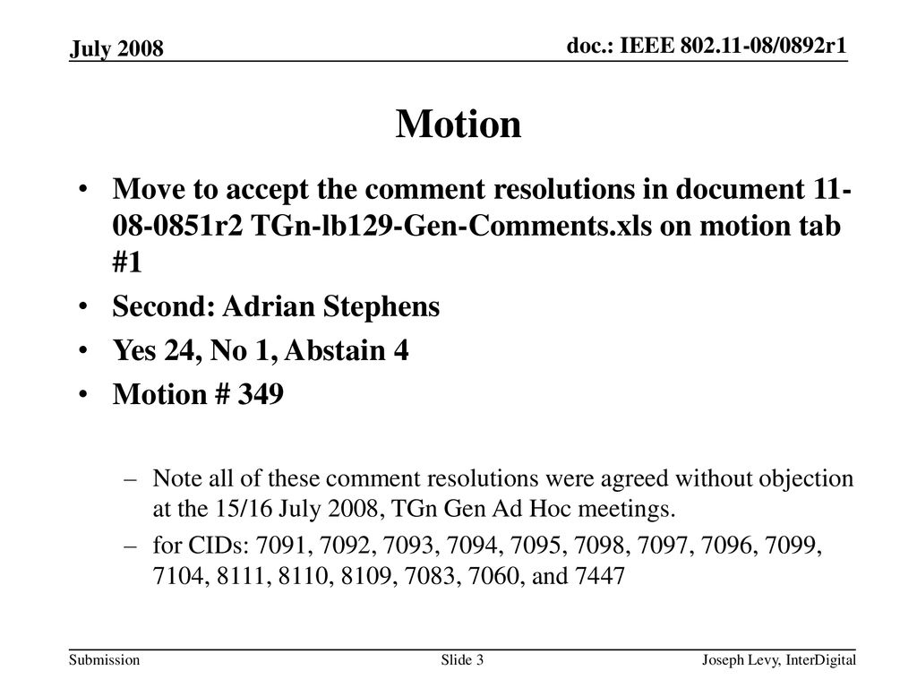 March 2008 doc.: IEEE /00658r0. July Motion.