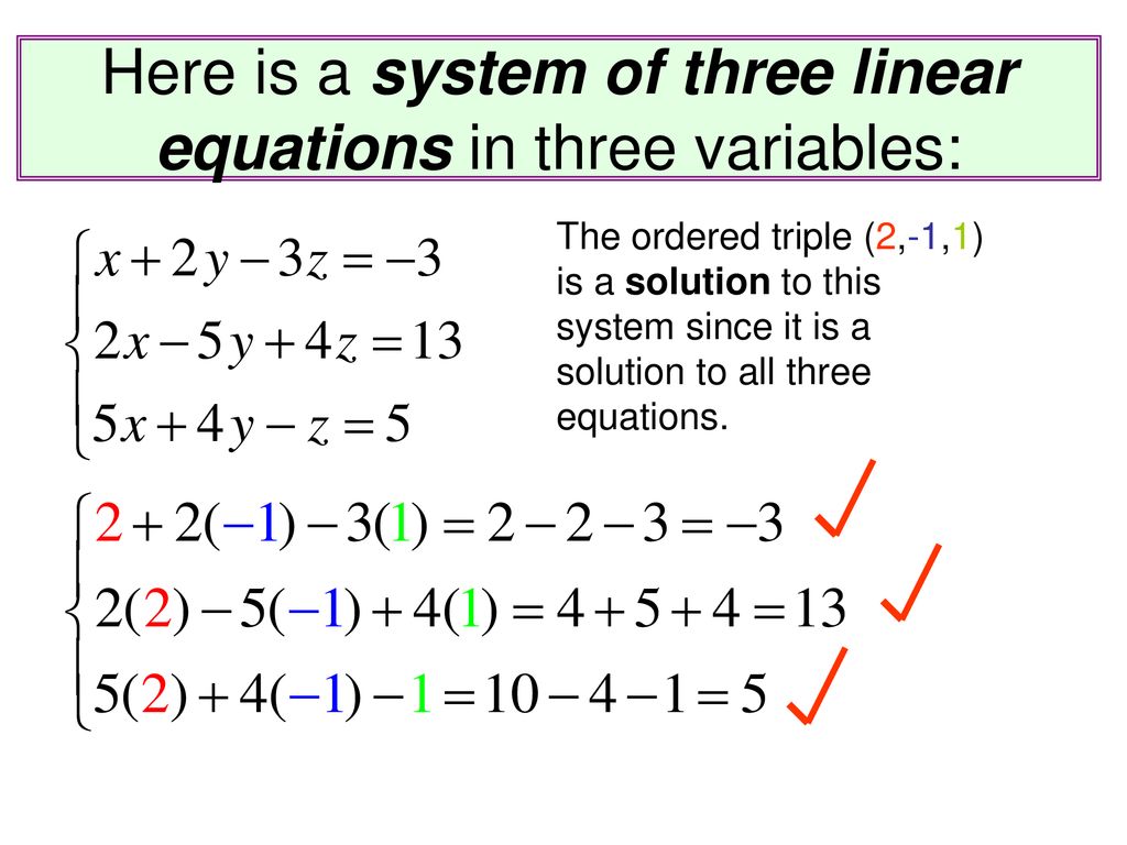3 6 solving systems of linear equations in three variables ppt download