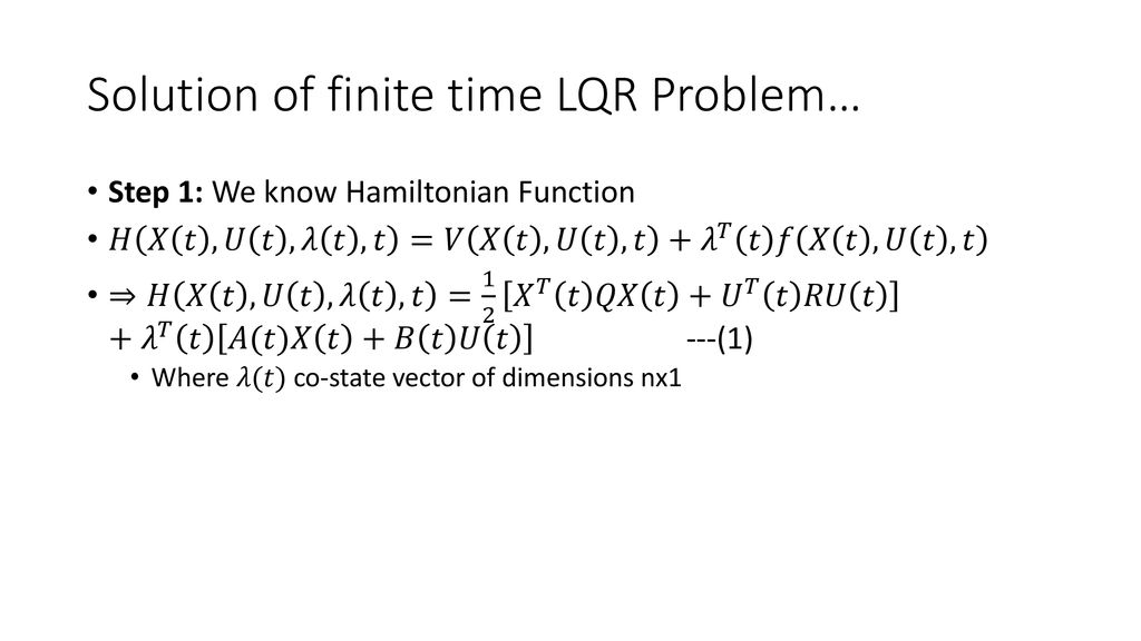 Performance Indices Lqr Problem Ppt Download
